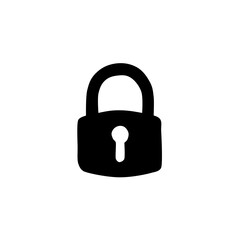 Black isolated icon of unlocked lock on white background. Silhouette of unlocked padlock. Flat design.