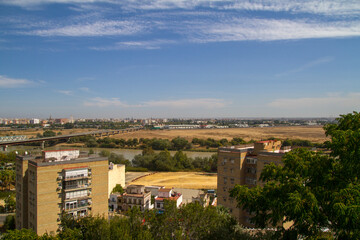 Fototapeta na wymiar Skyline, panoramica o vista de la ciudad de Sevilla, comunidad autonoma de Andalucia, pais de España