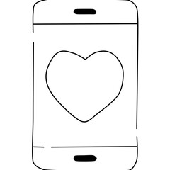 Hand holding smartphone linear icon. Thin line illustration. Smart phone dating app. Contour symbol.  isolated outline drawing