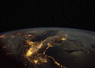 Northern Italy at night from space. Elements of this image from NASA. 