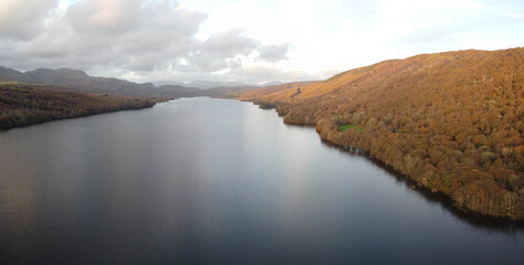 Aerial Shots of Coniston Water, located in the lake district in England. 