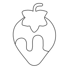 Strawberries dipped in chocolate icon, line design. Strawberries in bowl with chocolate,  linear illustration.