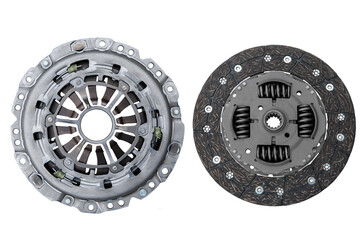 car basket and clutch disc on white background