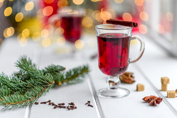 Hot mulled wine for winter and Christmas with various spices