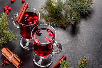 Hot mulled wine for winter and Christmas with various spices