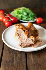 fried baked meat pork or beef ingredient for preparing a healthy meal snack top view copy space for text food background rustic keto or paleo diet