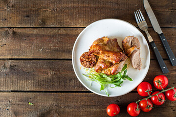 fried baked meat pork or beef ingredient for preparing a healthy meal snack top view copy space for text food background rustic keto or paleo diet