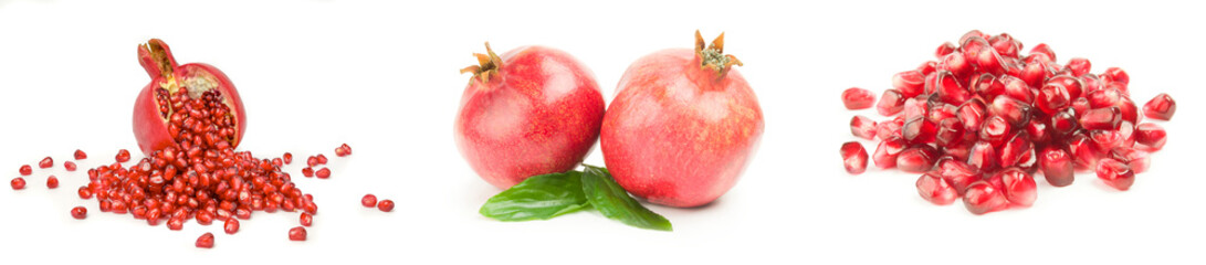 Group of pomegranates on a white background clipping path
