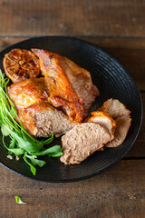 fried baked meat pork or beef ingredient for preparing a healthy meal snack top view copy space for text food background rustic keto or paleo diet