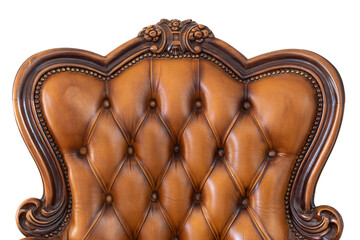 Detail of classic luxury brown leather armchair isolated on white background, beautiful modern design