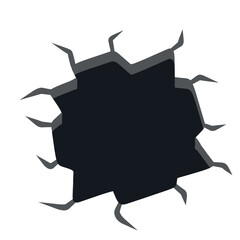 Hole. Black and white drawing. Breakage and damage. The background element. Cartoon illustration. Crack in wall