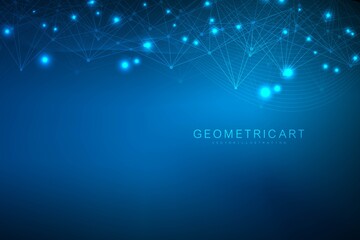 Geometric abstract background with connected line and dots. Structure molecule and communication. Big Data Visualization. Medical, technology, science background. Vector illustration.