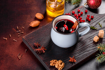 Hot mulled wine for winter and Christmas with various spices