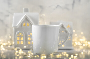 Christmas lights decoration. Mug mock up design