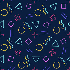 Memphis style with geometric pattern, vector illustration with geometric figures. Trendy seamless pattern