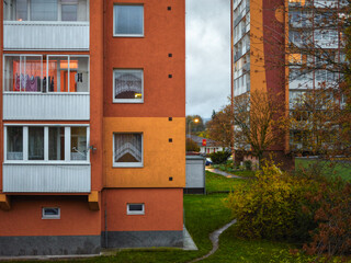 Chomutov, Czech republic - November 01, 2020: rainy weather between houses at evening
