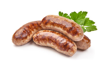 Grilled German Pork Sausages, munich sausage, isolated on white background