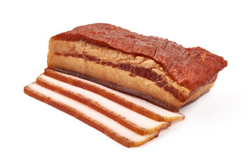 Smoked pork lard, isolated on white background