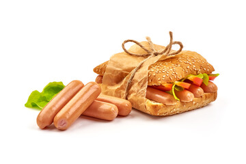 Sausage sandwich, isolated on white background