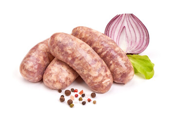 Raw pork Sausages, isolated on white background