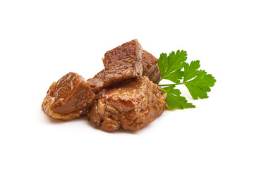 Stewed meat, traditional homemade goulash, Hungarian bograch, isolated on white background