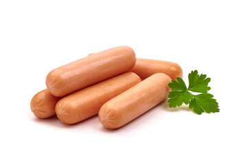 Boiled sausages, isolated on white background