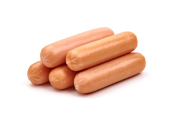 Fresh boiled sausages, isolated on white background