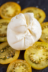 homemade burrata cheese on plate