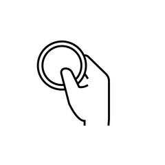 Hand holding empty petri dish line icon. Clipart image isolated on white background.