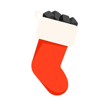 Christmas stocking with coal icon. Clipart image isolated on white background.