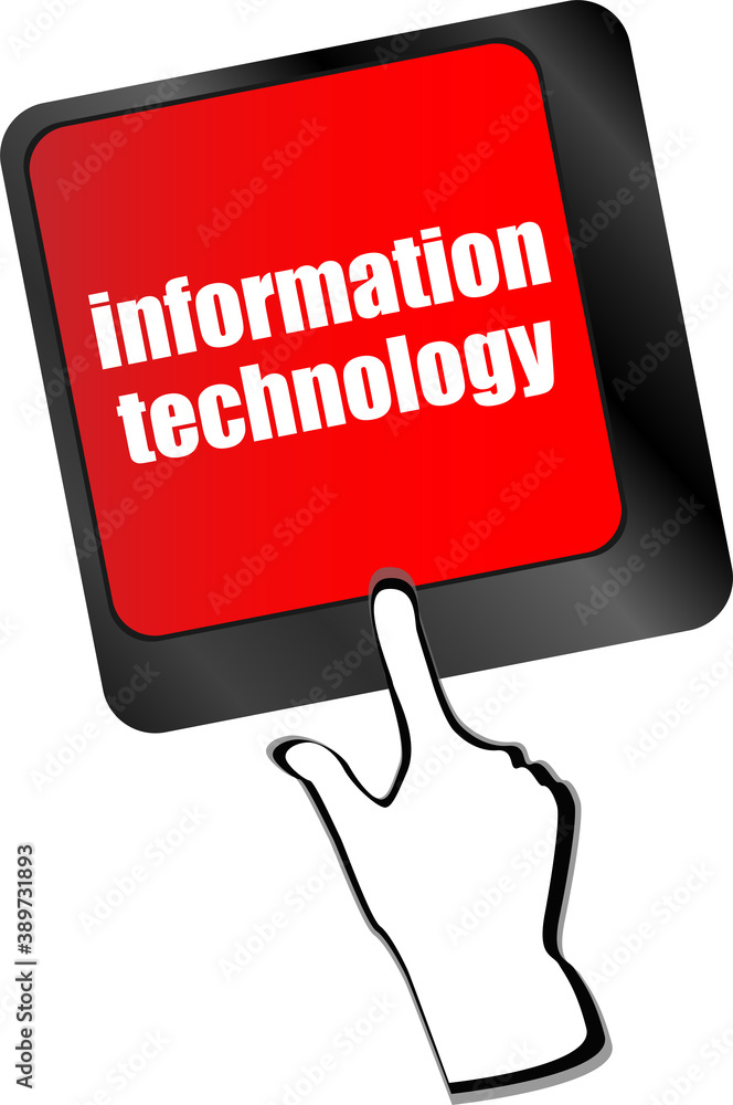 Poster data concept: computer keyboard with word information technology on enter button background