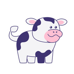 Kawaii little cow r. Flat design for poster or t-shirt. Vector illustration