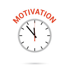  illustration of clock icon. Red arrow points to word MOTIVATION. Conceptual icon.