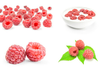 Group of raspberry with leaf on a isolated white background