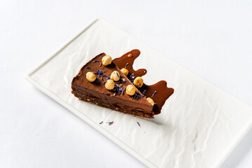 chocolate cake on the white background