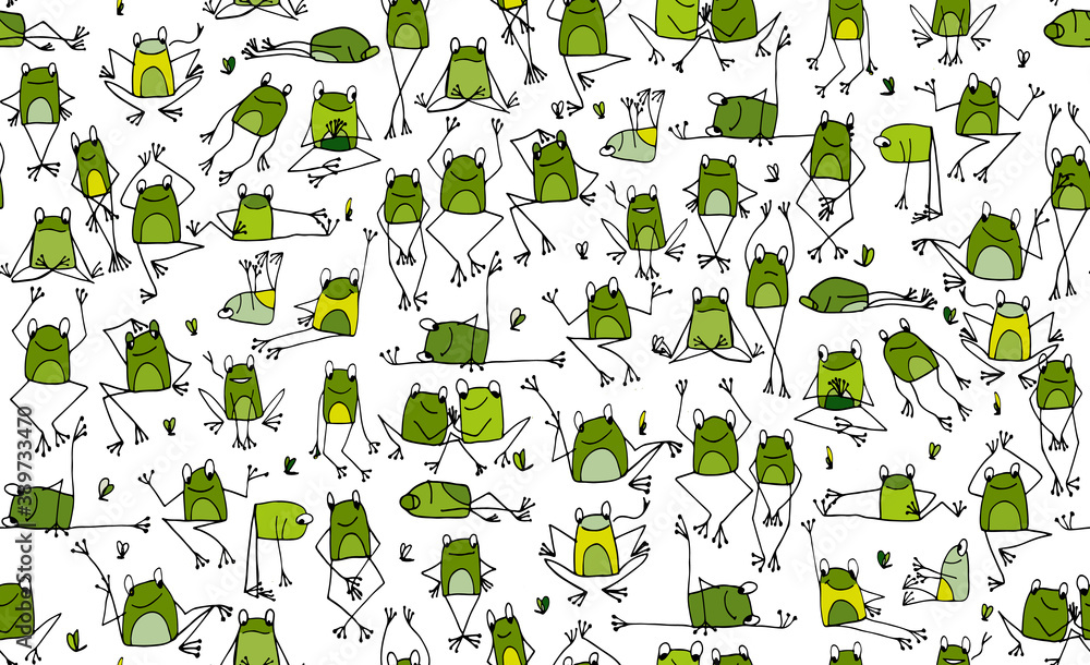 Poster funny frogs pattern, sketch for your design