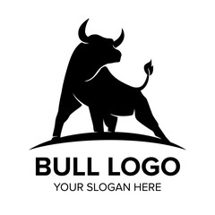 Bull logo , monochrome silhouette, symbol of the year in the Chinese zodiac calendar. Vector illustration of a standing horned ox or a black angus isolated on a white background