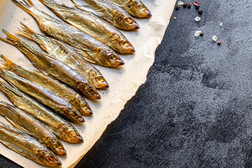 sardines sprats smoked or salted fish seafood mackerel meal on the table tasty serving size top...