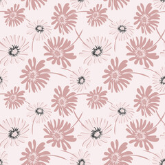 Floral seamless pattern. Subtle vector abstract texture with simple big flower silhouettes. Elegant background with hand drawn elements. Pink color. Repeat design for decor, textile, print, wallpapers