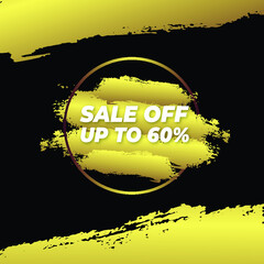 Beautiful social media sale off banner with golden brush background. Can be used for any design of social media. 