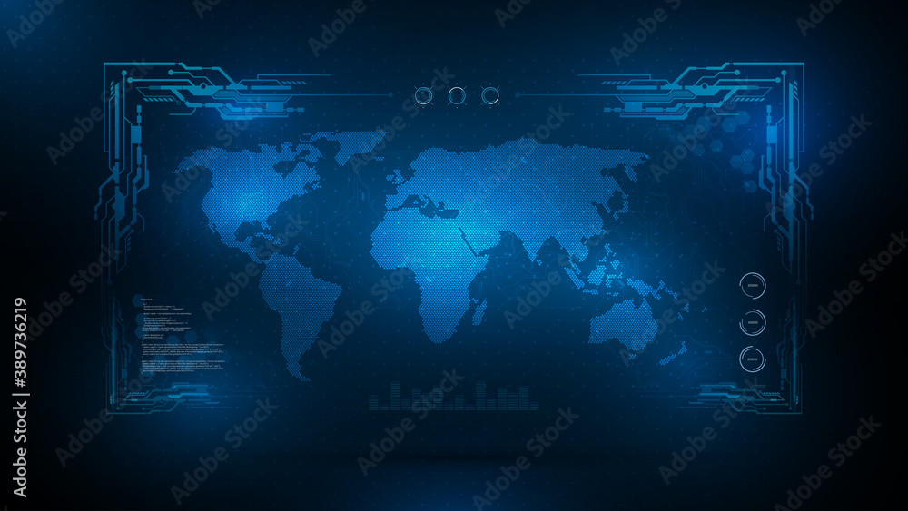Poster abstract digital world map technology sci fi design concept background eps 10 vector