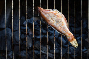 raw fish seafood whole headless ready to cook tasty serving size portion top view copy space for...