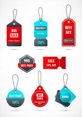 Vector stickers, price tag, banner, label. Coupon sale, offers and promotions vector template.