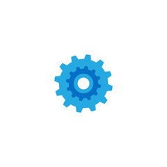 Blue Gear or cog icon. Stock vector illustration isolated on white background.