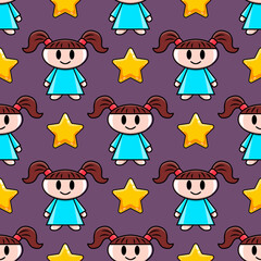 Seamless pattern with a girl and star