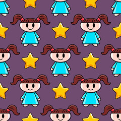 Seamless pattern with a girl and star