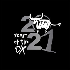 Vector symbol of white metal Ox. 2021. New Year design.