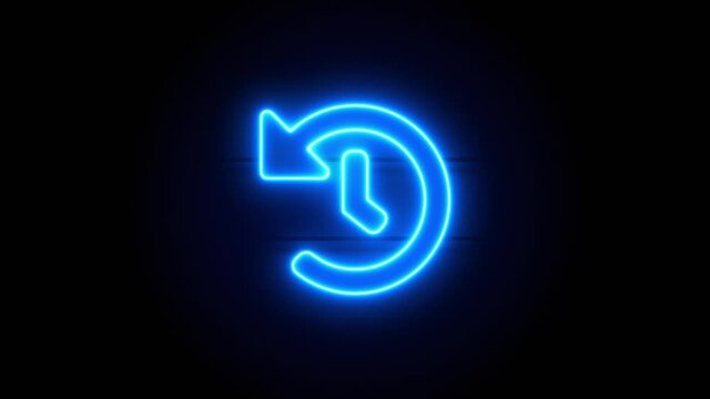 History neon sign appear in center and disappear after some time. Animated blue neon symbol on black background. Looped animation.