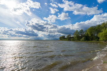 Lake Bolshie Shvakshty near Naroch in Republic of Belarus