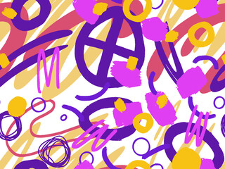 Obraz premium Geometric Vector pattern with black and white. Form a triangle, a line, a circle. Hipster fashion Memphis style. Retro Memphis 80s or 90s style fashion abstract background seamless pattern.